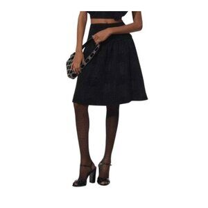 Maeve Anthropologie Taffeta Dot Midi Skirt Black Flared Silhouette Size 16